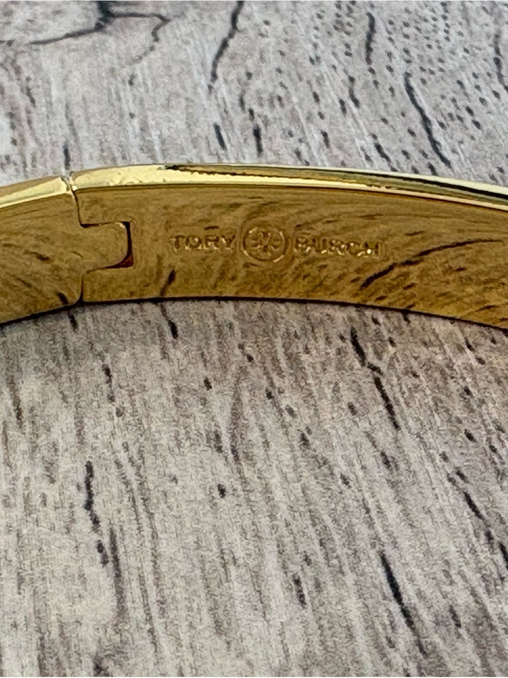 Tory Burch White Enamel Gold Floral Hinged Bangle with Pink & Yellow Accents - Picture 5 of 6